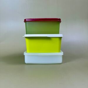 Vintage Tupperware Square Container Set | 3-Piece Colorful Lot | Mid-Century Mod